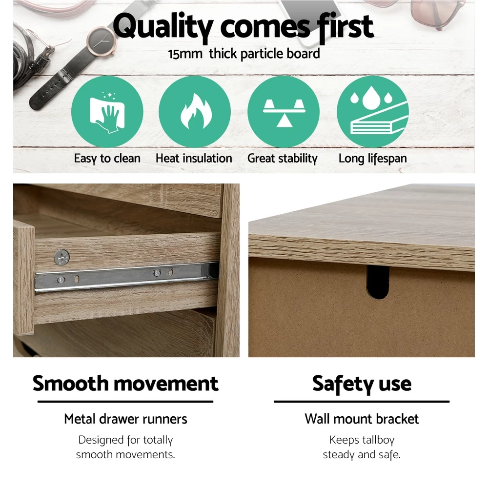 Artiss 6 Chest Of Drawers Tallboy Dresser Table Storage Cabinet Oak Bedroom 7 Artiss 6 Chest Of Drawers Tallboy Dresser Table Storage Cabinet Oak Bedroom - Image 5