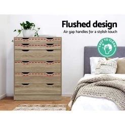 Artiss 6 Chest Of Drawers Tallboy Dresser Table Storage Cabinet Oak Bedroom 14 Artiss 6 Chest Of Drawers Tallboy Dresser Table Storage Cabinet Oak Bedroom -Furniture Shop FURNI G DT 4D2 OAK AB 05