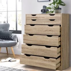 Artiss 6 Chest Of Drawers Tallboy Dresser Table Storage Cabinet Oak Bedroom 15 Artiss 6 Chest Of Drawers Tallboy Dresser Table Storage Cabinet Oak Bedroom -Furniture Shop FURNI G DT 4D2 OAK AB 99