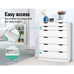 Artiss 6 Chest Of Drawers Tallboy Cabinet Storage Dresser Table Bedroom Storage 12 Artiss 6 Chest Of Drawers Tallboy Cabinet Storage Dresser Table Bedroom Storage -Furniture Shop FURNI G DT 4D2 WH AB 03