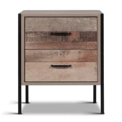Artiss Bedside Table Drawers Nightstand Metal Oak -Furniture Shop FURNI G IND BSIDE 03 WD 03