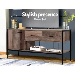 Artiss TV Stand Entertainment Unit Storage Cabinet Industrial Rustic Wooden 120cm -Furniture Shop FURNI G IND TV01 WD AB 02