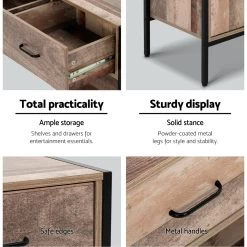 Artiss TV Stand Entertainment Unit Storage Cabinet Industrial Rustic Wooden 120cm -Furniture Shop FURNI G IND TV01 WD AB 03