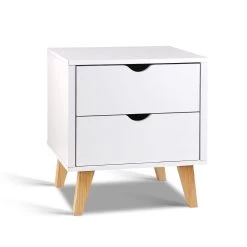 Artiss 2 Drawer Wooden Bedside Tables – White