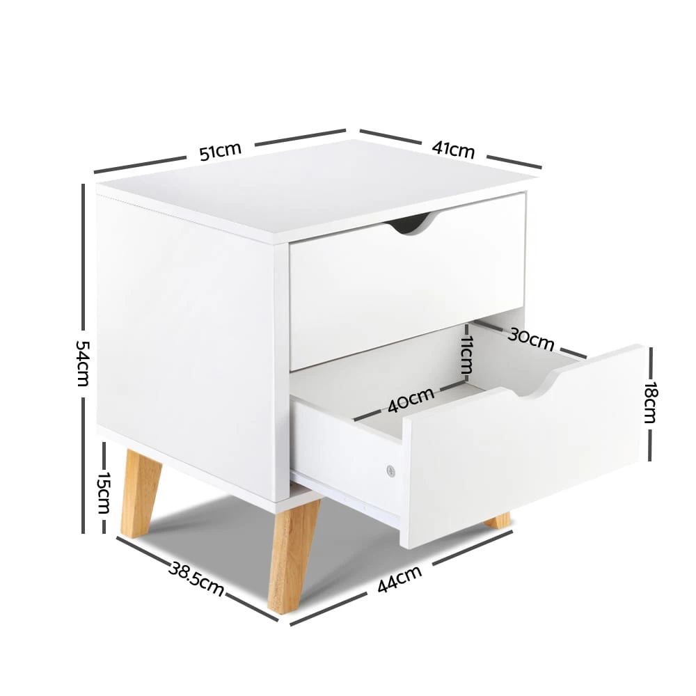 Artiss 2 Drawer Wooden Bedside Tables – White 4 Artiss 2 Drawer Wooden Bedside Tables – White - Image 2