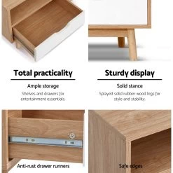 Artiss TV Cabinet Entertainment Unit Stand Wooden Storage 140cm Scandinavian 14 Artiss TV Cabinet Entertainment Unit Stand Wooden Storage 140cm Scandinavian -Furniture Shop FURNI G SCAN02 TV NT WH AB 05