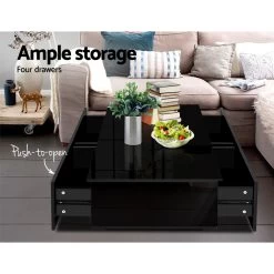 Artiss Modern Coffee Table 4 Storage Drawers High Gloss Living Room Furniture Black 12 Artiss Modern Coffee Table 4 Storage Drawers High Gloss Living Room Furniture Black -Furniture Shop FURNI L COF01 BK AB 03