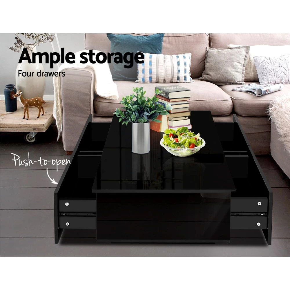 Artiss Modern Coffee Table 4 Storage Drawers High Gloss Living Room Furniture Black 6 Artiss Modern Coffee Table 4 Storage Drawers High Gloss Living Room Furniture Black - Image 4