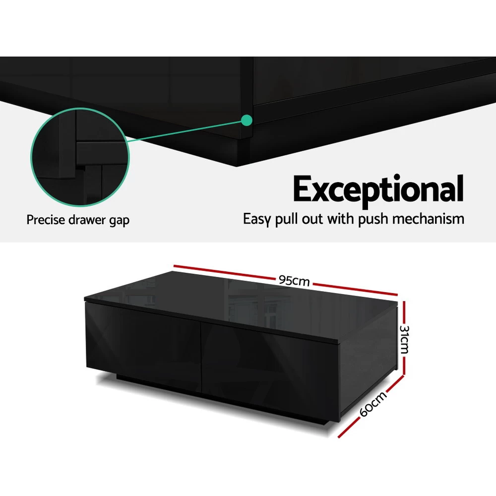 Artiss Modern Coffee Table 4 Storage Drawers High Gloss Living Room Furniture Black 8 Artiss Modern Coffee Table 4 Storage Drawers High Gloss Living Room Furniture Black - Image 6