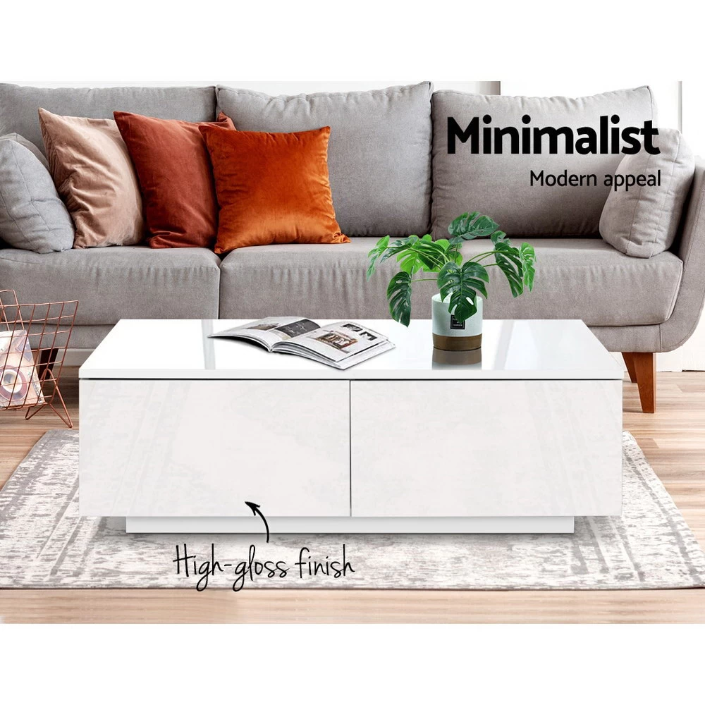 Artiss Modern Coffee Table 4 Storage Drawers High Gloss Living Room Furniture White 5 Artiss Modern Coffee Table 4 Storage Drawers High Gloss Living Room Furniture White - Image 3