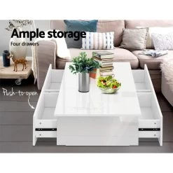 Artiss Modern Coffee Table 4 Storage Drawers High Gloss Living Room Furniture White 12 Artiss Modern Coffee Table 4 Storage Drawers High Gloss Living Room Furniture White -Furniture Shop FURNI L COF01 WH AB 03