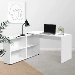 Artiss Office Computer Desk Corner Study Table Workstation Bookcase Storage -Furniture Shop FURNI L DESK01 WH AB 99
