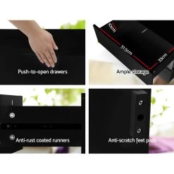 Artiss Bedside Table 2 Drawers RGB LED Side Nightstand High Gloss Cabinet Black -Furniture Shop FURNI L LED BS01 BK 05 1