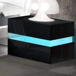 Artiss Bedside Table 2 Drawers RGB LED Side Nightstand High Gloss Cabinet Black -Furniture Shop FURNI L LED BS01 BK 06 1