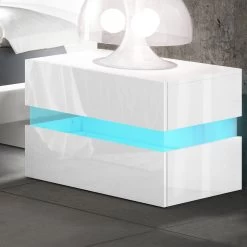 Artiss Bedside Table 2 Drawers RGB LED Side Nightstand High Gloss Cabinet White -Furniture Shop FURNI L LED BS01 WH 06 1