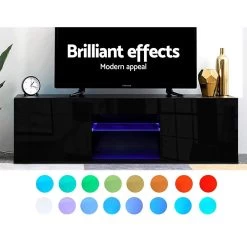 Artiss 130cm RGB LED TV Stand Cabinet Entertainment Unit Gloss Furniture Black -Furniture Shop FURNI L LED TV01 BK 03