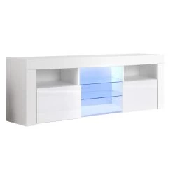 Artiss 145cm RGB LED TV Stand Cabinet Entertainment Unit Gloss Furniture Tempered Glass Shelf White