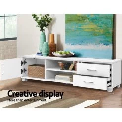 Artiss 120cm TV Stand Entertainment Unit Storage Cabinet Drawers Shelf White -Furniture Shop FURNI L TV120A WH 03