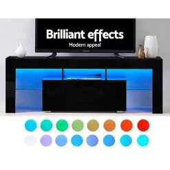 Artiss TV Cabinet Entertainment Unit Stand RGB LED Gloss Furniture 130cm Black -Furniture Shop FURNI L TV130 BK 03