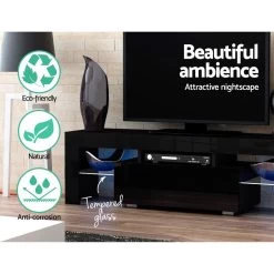 Artiss TV Cabinet Entertainment Unit Stand RGB LED Gloss Furniture 130cm Black -Furniture Shop FURNI L TV130 BK 04