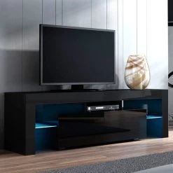 Artiss TV Cabinet Entertainment Unit Stand RGB LED Gloss Furniture 130cm Black -Furniture Shop FURNI L TV130 BK 06