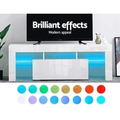 Artiss 130cm RGB LED TV Stand Cabinet Entertainment Unit Gloss Furniture Drawer Tempered Glass Shelf White -Furniture Shop FURNI L TV130 WH 02