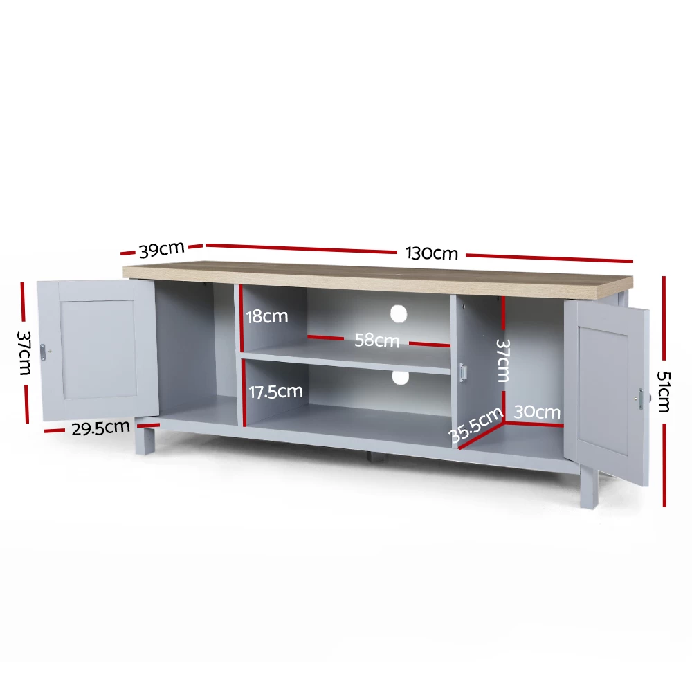 Artiss TV Cabinet Entertainment Unit Stand French Provincial Storage Shelf Wooden 130cm Grey 4 Artiss TV Cabinet Entertainment Unit Stand French Provincial Storage Shelf Wooden 130cm Grey - Image 2