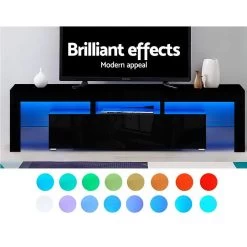 Artiss 189cm RGB LED TV Stand Cabinet Entertainment Unit Gloss Furniture Drawers Tempered Glass Shelf Black -Furniture Shop FURNI L TV189 BK AB 02