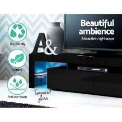 Artiss 189cm RGB LED TV Stand Cabinet Entertainment Unit Gloss Furniture Drawers Tempered Glass Shelf Black -Furniture Shop FURNI L TV189 BK AB 04