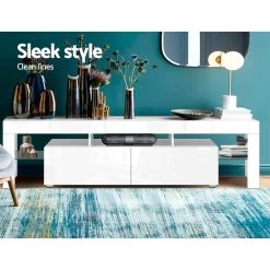 Artiss 189cm RGB LED TV Stand Cabinet Entertainment Unit Gloss Furniture Drawers Tempered Glass Shelf White 11 Artiss 189cm RGB LED TV Stand Cabinet Entertainment Unit Gloss Furniture Drawers Tempered Glass Shelf White -Furniture Shop FURNI L TV189 WH AB 02