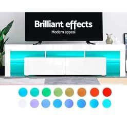 Artiss 189cm RGB LED TV Stand Cabinet Entertainment Unit Gloss Furniture Drawers Tempered Glass Shelf White 12 Artiss 189cm RGB LED TV Stand Cabinet Entertainment Unit Gloss Furniture Drawers Tempered Glass Shelf White -Furniture Shop FURNI L TV189 WH AB 03