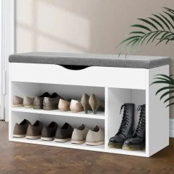 Artiss Shoe Cabinet Bench Shoes Organiser Storage Rack Shelf White Cupboard Box -Furniture Shop FURNI N BENCH 145 WH 99