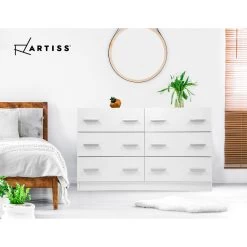 Artiss 6 Chest Of Drawers Cabinet Dresser Tallboy Lowboy Storage Bedroom White -Furniture Shop FURNI N CDR 01 WH AB 06