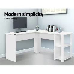 Artiss Office Computer Desk Corner Student Study Table Workstation L-Shape Shelf White -Furniture Shop FURNI N DESK01 WH AB 03