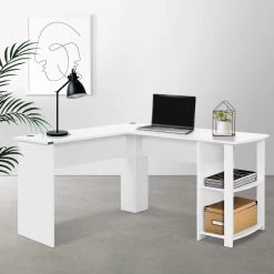 Artiss Office Computer Desk Corner Student Study Table Workstation L-Shape Shelf White -Furniture Shop FURNI N DESK01 WH AB 99