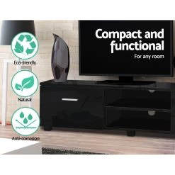 Artiss 140cm High Gloss TV Cabinet Stand Entertainment Unit Storage Shelf Black -Furniture Shop FURNI N GS TV01 BK AB 04