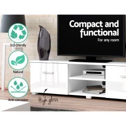 Artiss TV Cabinet Entertainment Unit Stand High Gloss Furniture Storage Drawers 140cm White -Furniture Shop FURNI N GS TV01 WH AB 03