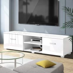 Artiss TV Cabinet Entertainment Unit Stand High Gloss Furniture Storage Drawers 140cm White -Furniture Shop FURNI N GS TV01 WH AB 99