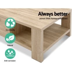 Artiss Coffee Table Wooden Shelf Storage Drawer Living Furniture Thick Tabletop -Furniture Shop FURNI N MAXI COF01 WD 04