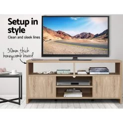 Artiss TV Cabinet Entertainment Unit Stand Storage Shelf Sideboard 140cm Oak -Furniture Shop FURNI N TV02 NT AB 02