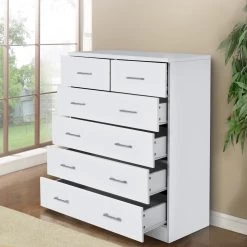 Artiss Tallboy 6 Drawers Storage Cabinet – White -Furniture Shop FURNI NEW DT WH AB 06