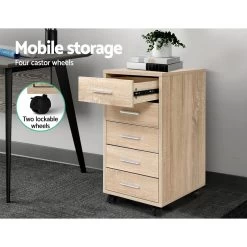 5 Drawer Filing Cabinet Storage Drawers Wood Study Office School File Cupboard -Furniture Shop FURNI O CAB 5D WD 03