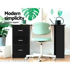 Artiss Office Computer Desk Student Study Table Workstation 3 Drawers 120cm Black -Furniture Shop FURNI O DESK 120 BK AB 03