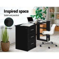 Artiss Office Computer Desk Student Study Table Workstation 3 Drawers 120cm Black -Furniture Shop FURNI O DESK 120 BK AB 04