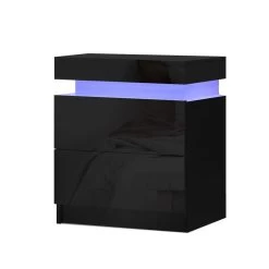 Artiss Bedside Tables Side Table Drawers RGB LED High Gloss Nightstand Black