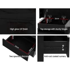 Artiss Bedside Tables Side Table Drawers RGB LED High Gloss Nightstand Black -Furniture Shop FURNI O LED BS 01 BK 04 1