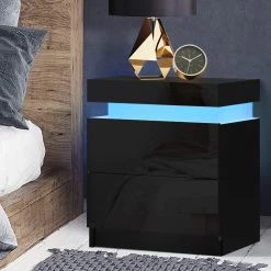 Artiss Bedside Tables Side Table Drawers RGB LED High Gloss Nightstand Black -Furniture Shop FURNI O LED BS 01 BK 99 1