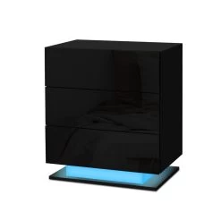 Artiss Bedside Tables Side Table RGB LED Lamp 2 Drawers Nightstand Gloss Black
