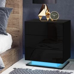 Artiss Bedside Tables Side Table RGB LED Lamp 2 Drawers Nightstand Gloss Black -Furniture Shop FURNI O LED BS 02 BK 99