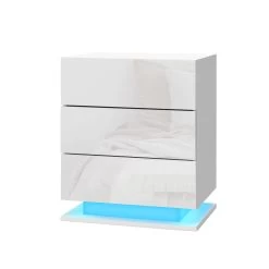 Artiss Bedside Tables Side Table RGB LED Lamp 2 Drawers Nightstand Gloss White